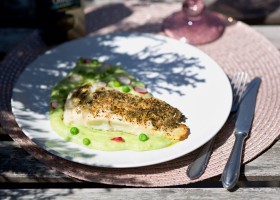 Pečená treska s bramborovo-hráškovou kaší